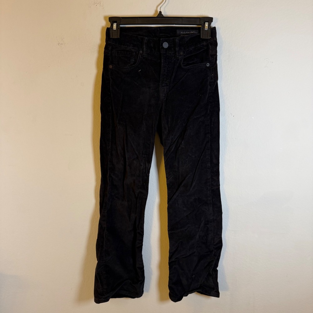 AllSaints Heidi Black Corduroy Pants Slim Straight Leg‎ Womens Size 25 Mid Rise